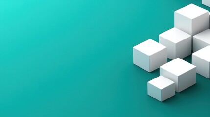Fototapeta premium Geometric arrangement of white cubes on a vibrant teal background with high-angle perspective creating a 3D effect.