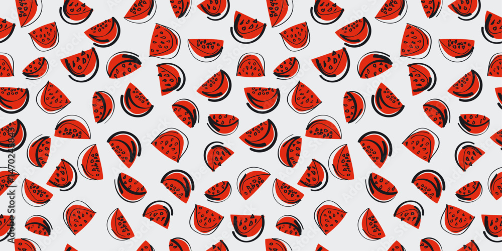Poster Simple pattern with red painted watermelons. Seamless and vector, for printing and seamless surfaces.