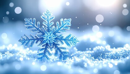 Naklejka premium A Stunning Blue Snowflake in Winter Wonderland Setting Perfect for Holiday Cards and Winter Designs