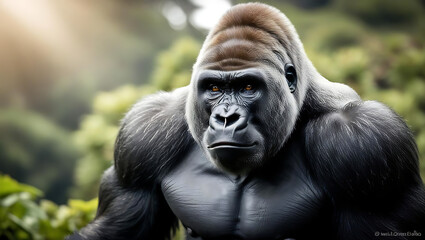 Obraz premium A thoughtful western lowland gorilla in the jungle