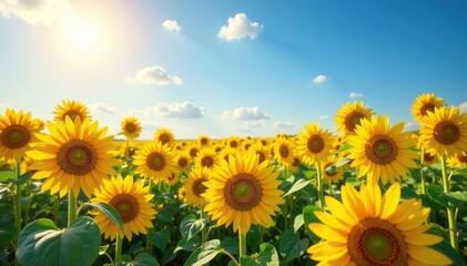 Fototapeta premium Vibrant field of sunflowers in full bloom under a sunny sky , sunflower, sunny