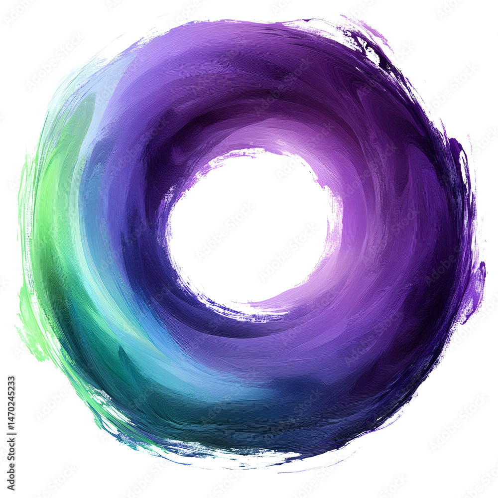 Poster colorful brushstrokes creating a circular frame with white background