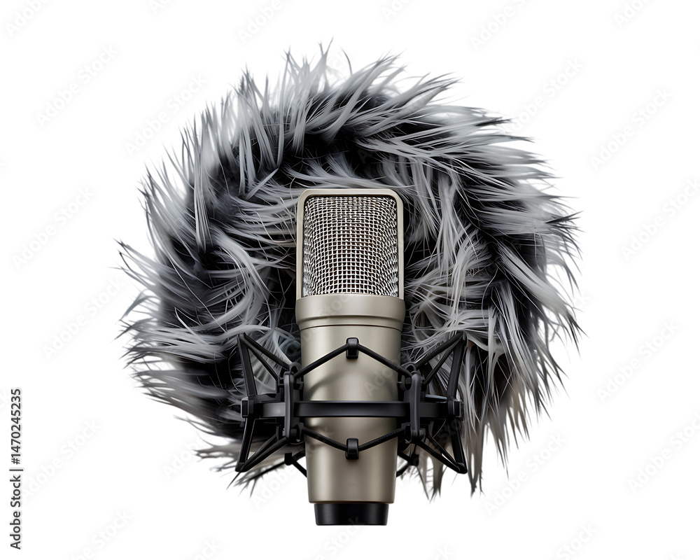 Poster microphone with fuzzy windscreen for audio recording