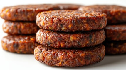 Fototapeta premium Stacked plant based patties close up with rich texture and color