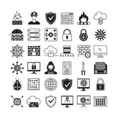 cyber security and data protection icon set for web and apps