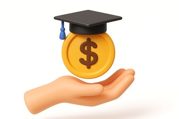 Education coin scholarship funding support hand dollar graduation finance savings aid student reward tuition