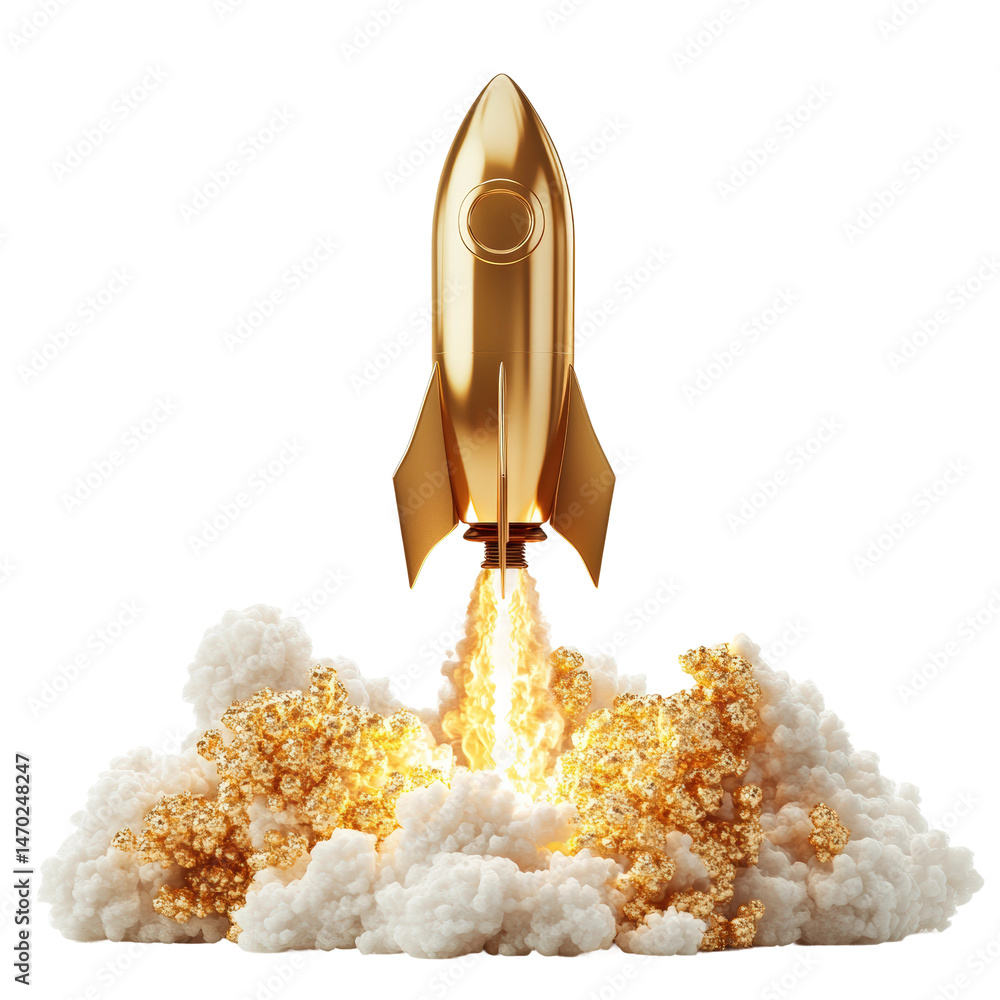 Wall mural rocket launch event outer space digital futuristic environment isolated on transparent background