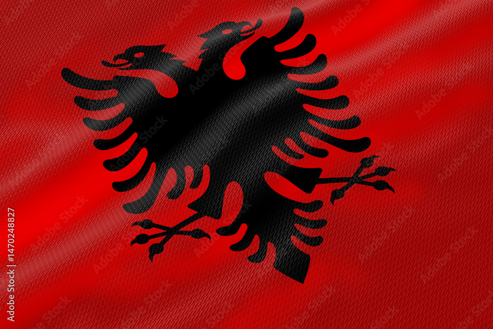 Poster albania textured rendering of a symbolic double-headed eagle set against a vibrant red backdrop desi