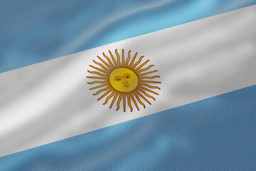 Waving flag of Argentina, featuring light blue and white bands and the golden Sun of May.