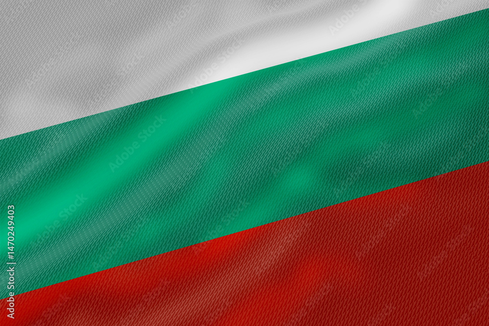 Poster a digitally rendered image of the bulgarian flag with textured fabric and soft lighting effects