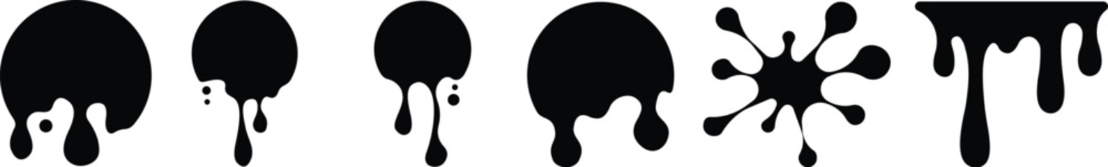 Paint drips. Current black paint. Current drops. Vector