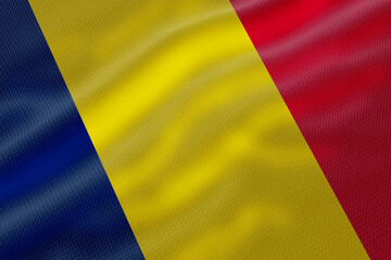 Close up rendering displaying the rippled flag of Chad waving gently creating a patriotic vista