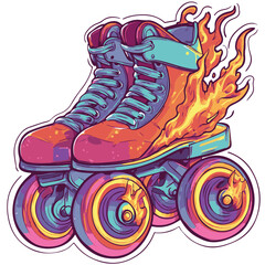 Cartoon Style Fiery Roller Skates Illustration With Vibrant Colors And Dynamic Flames