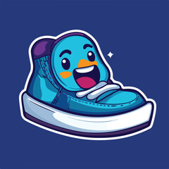 Cartoon Style Illustration Of A Happy Blue Sneaker Character On Dark Blue