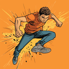 Dynamic Cartoon Style Illustration Of A Young Man Jumping With Energy