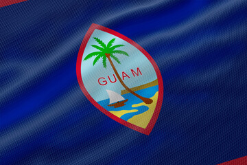 Digitally rendered Guam flag with island scene evokes patriotism and cultural identity emblem design