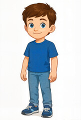 young boy, cheerful expression, standing in casual t-shirt and jeans, on white background