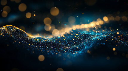 Realistic sparkle effect in high contrast gold and neon blue, drifting out of focus with natural lens blur over black