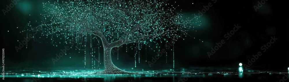Poster An artistic representation of a glowing data connection tree