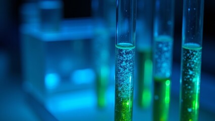 Green test tubes in the laboratory
