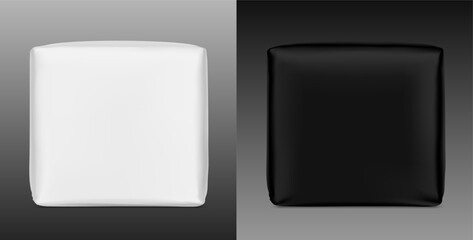 Packaging bag mockup. Front view. Vector illustration isolated on ramp background. Ready for your design. Suite for the presentation of pads, diaper, wipes, etc. EPS10.