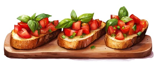 Naklejka premium A classic Italian bruschetta with fresh tomatoes and basil