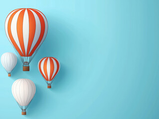 Fototapeta premium Colorful hot air balloons float against bright blue background, creating cheerful and uplifting atmosphere