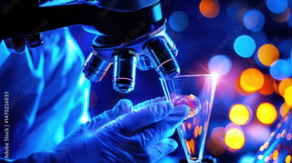 Aufkleber A Scientist Examines Sample Using a Laboratory Microscope In Research
