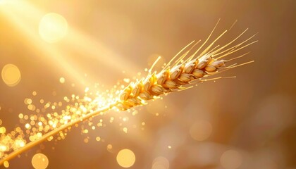Golden Wheat Ear in Sunlight Sparkling Magical Harvest Scene Agriculture