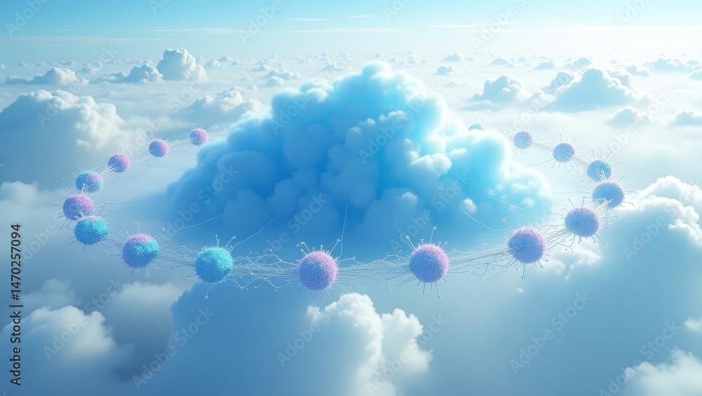 Poster high-tech cloud protected by dynamic perimeter – perfect for visual content related to cloud ecosyst