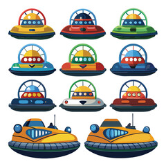 Naklejka premium Nine classic Hovercraft arranged on a white background.