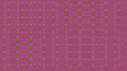 Repeating geometric pattern of blurred squares in orange, purple, and teal on a mauve background