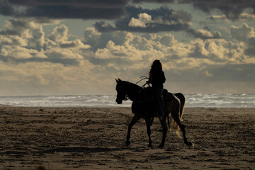 A Woman on Horseback at the Beach