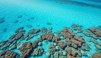 Obraz premium Ein tropischer Strand der Great Barrier Reef mit strahlend klarem Wasser und lebendigen Korallen