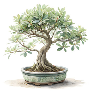 Watercolor bonsai plant mockup isolated on transparent background