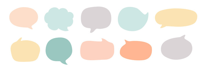 Colorful speech bubbles set. Pastel speech bubble collection in soft muted tones. Hand-drawn vector shapes ideal for social media posts, journaling, scrapbooking, wellness quotes, and branding design.