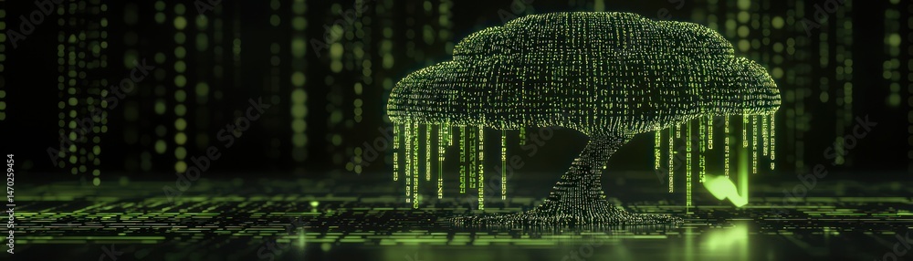 Poster Digital tree rendered from data representing a technology concept