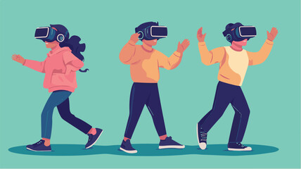 People Experiencing Virtual Reality World Metaverse Concept Immersive Technology Digital Future Illustration