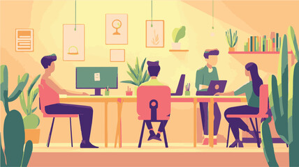 Creative Team Working Together In Modern Office Space Illustration