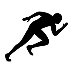 Black Silhouette of a Sprinter in Action on a White Background