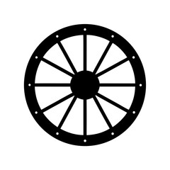 Obraz premium A simple and classic black and white silhouette of an old wheel