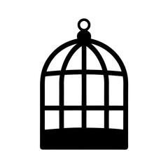 Black silhouette of a vintage ornate birdcage with a minimalistic design