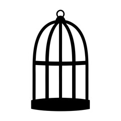 Simple minimalist silhouette of a classic birdcage design on a white background