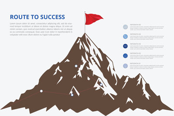 mountain with red flag and with route to the top. five steps to business success. isolated on white background. vector illustration flat design. can be used for process, presentation, step diagram.