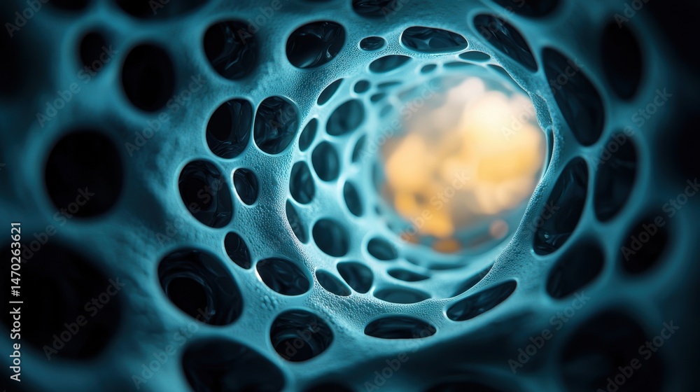 Poster drowning bubbles concept, intricate bubble structure underwater with light reflections and soft colo