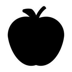 A solid black apple with a stem and leaf on white background