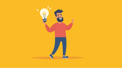 Man Having Creative Idea Holding A Lightbulb On A Yellow Background