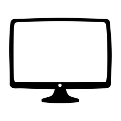 Silhouette of a classic computer monitor or television with stand and button