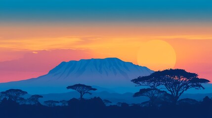 African Sunset with Mountain Silhouette.
