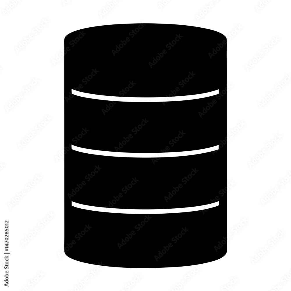 Poster black database icon with three horizontal white lines represents information storage